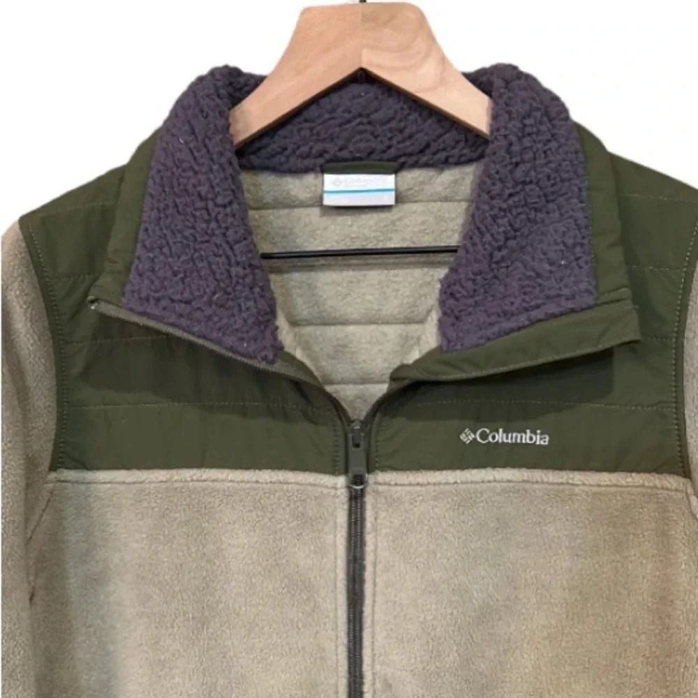Columbia Women’s Fleece Full Zip Jacket Tan Green Size Small - Picture 3 of 10